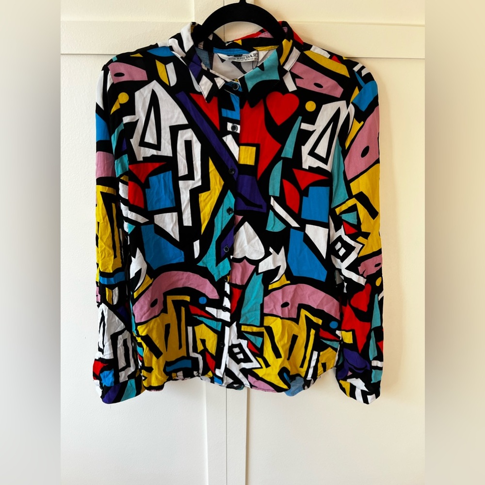 Big Dart Keith Haring Shirt Abstract Wearable Art Funky Print Festival Size 10